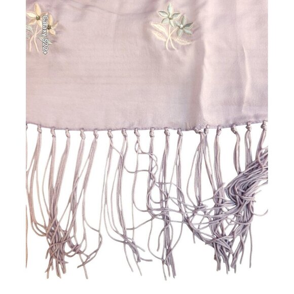 Lavender Scarf Embroidered Floral Rhinestone Fringed 76x21 inches Silk Rayon Pre - Picture 12 of 16